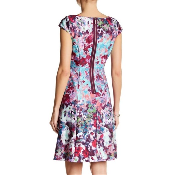 NEW ADRIANNA PAPELL MULITI AQUA FLORAL SCUBA FIT/FLATE DRESS - Picture 5 of 11